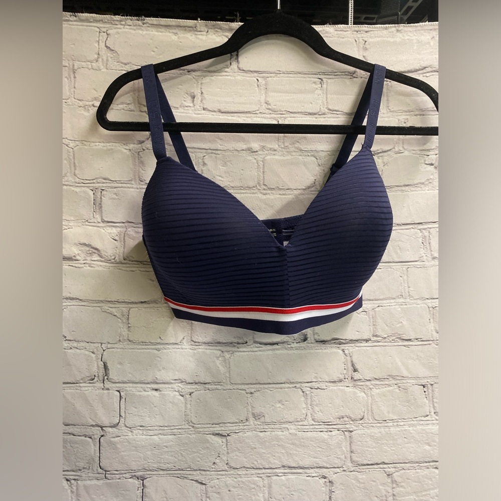 5/$20 US Polo Assn Women’s Classic Navy Ribbed Molded Bralette 36D Red White Blu
